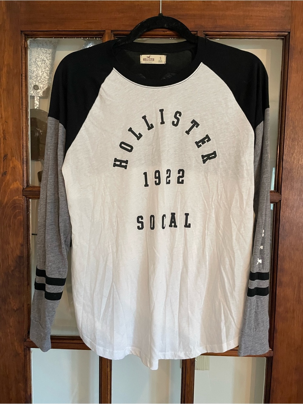 Hollister White Raglan Long Sleeve Tee with Black and Gray Accents